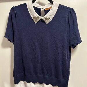 Belldini Navy Twofer Sweater with Rhinestone Embellishments